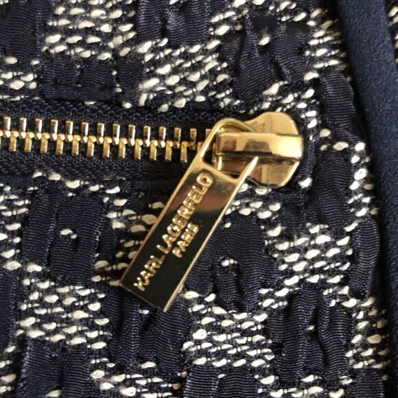 KARL LAGERFELD HONEYCOMB BLACK GREY ZIP CROPPED BLAZER JACKET - Picture 9 of 10